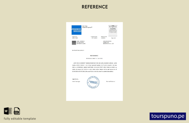 Plantilla de referencia de American Express de EE. UU. lista para imprimir